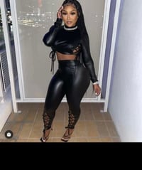 Leather lace up 2 piece set