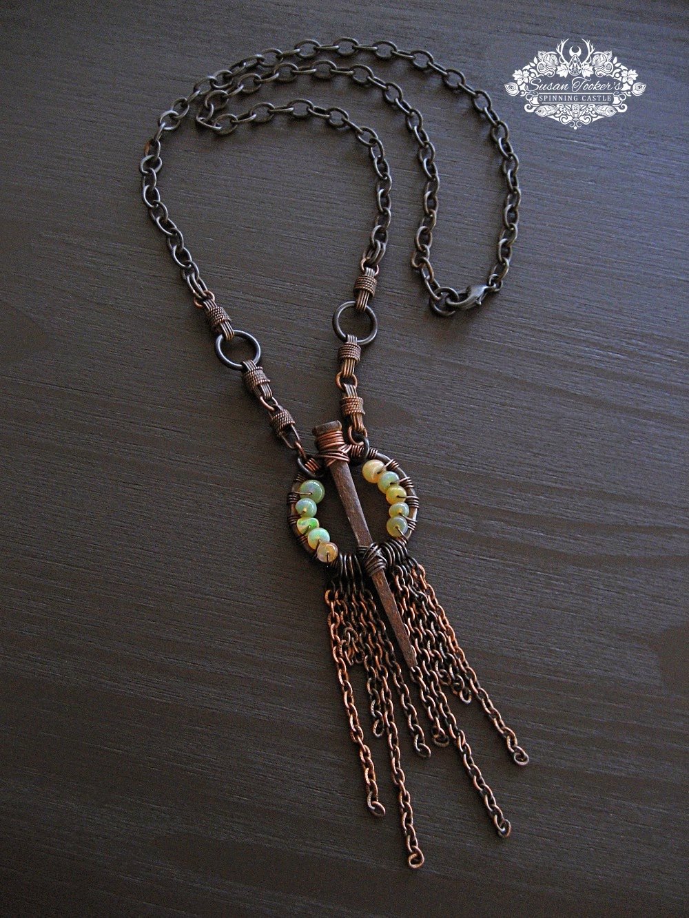 Image of ANCIENT ALCHEMY - Antique Coffin Nail Necklace Ethiopian Opal Witchy Gothic Amulet 