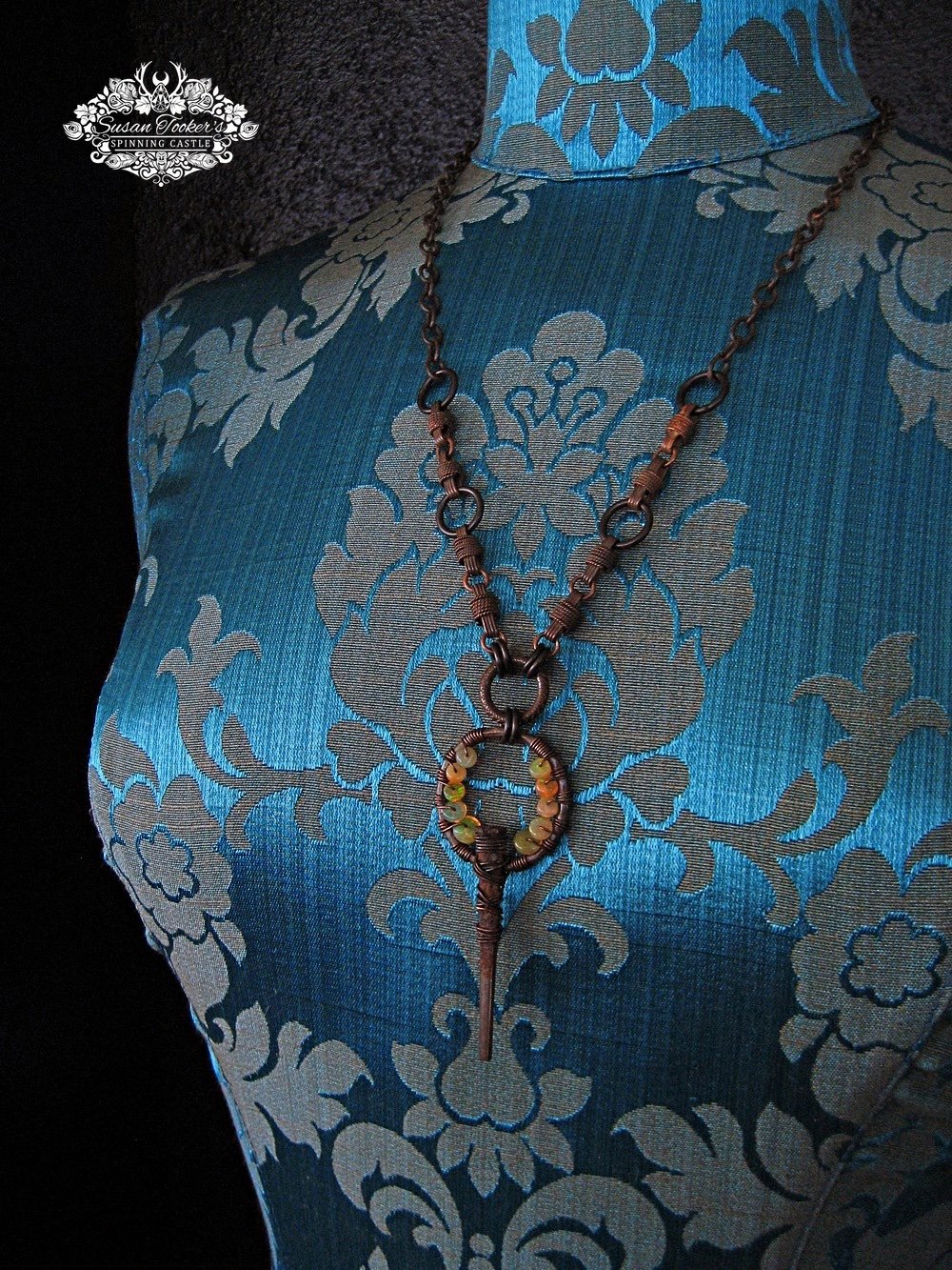 Image of MYSTIC WITCH - Antique Coffin Nail Necklace Ethiopian Opal Gothic Protection Spell Amulet 