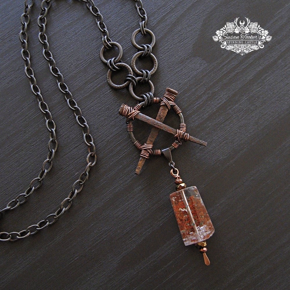 Image of THE OCCULTIST - Antique Coffin Nail Necklace Lodalite Dream Quartz Gothic Witchy Protection Amulet