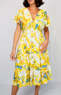 Image 2 of Susan - Colour Splash Angel Sleeve V Neck  Midi Dress