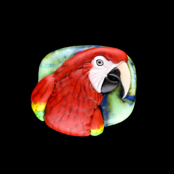 Image of XL. Flirtatious Scarlet Macaw - Flamework Glass Sculpture Bead 