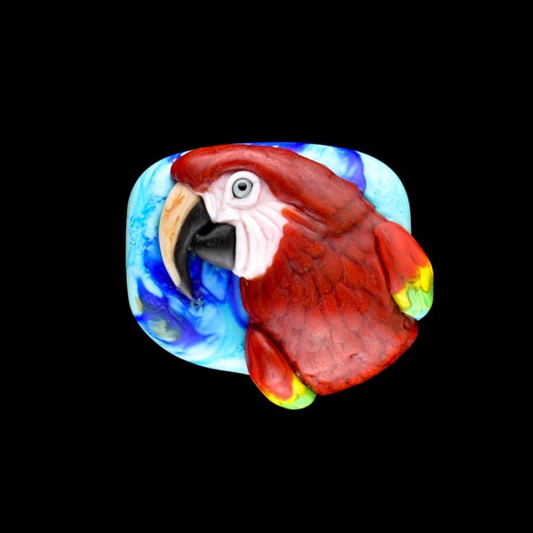 Image of XL. Happy Scarlet Macaw - Flamework Glass Sculpture Bead