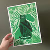 A4 Green Peeking Cat