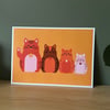 A3 Yellow Stacking Cats Print