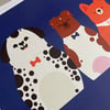A3 Stacking Dogs Print - Blue or Pink