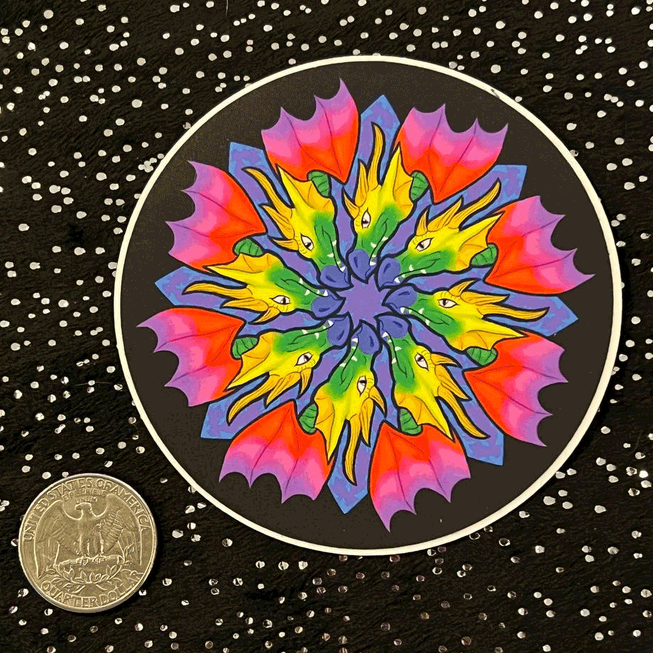 Image of Matte Vinyl Sticker: Rainbow Dragon Wheel