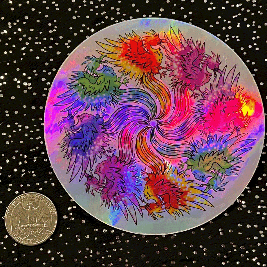 Image of Holographic Vinyl Sticker: Rainbow Phoenix Wheel