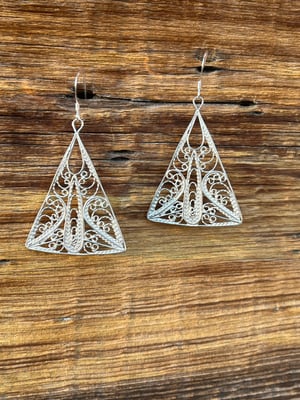 Image of Large Silver Filigree Triangle Earrings