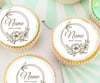 1, 15 or 30 PERSONALISED Pre Cut Bridal Shower / Cupcake or Cookie Edible Toppers / Floral Wreath