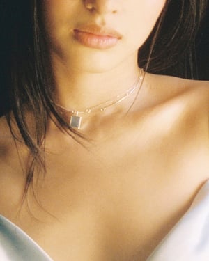 Image of Deep Blue Aquamarine rectangular cut silver necklace