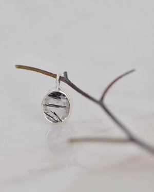 Image of Black Rutilated Quartz (Black Tourmalined Quartz) oval cut silver necklace