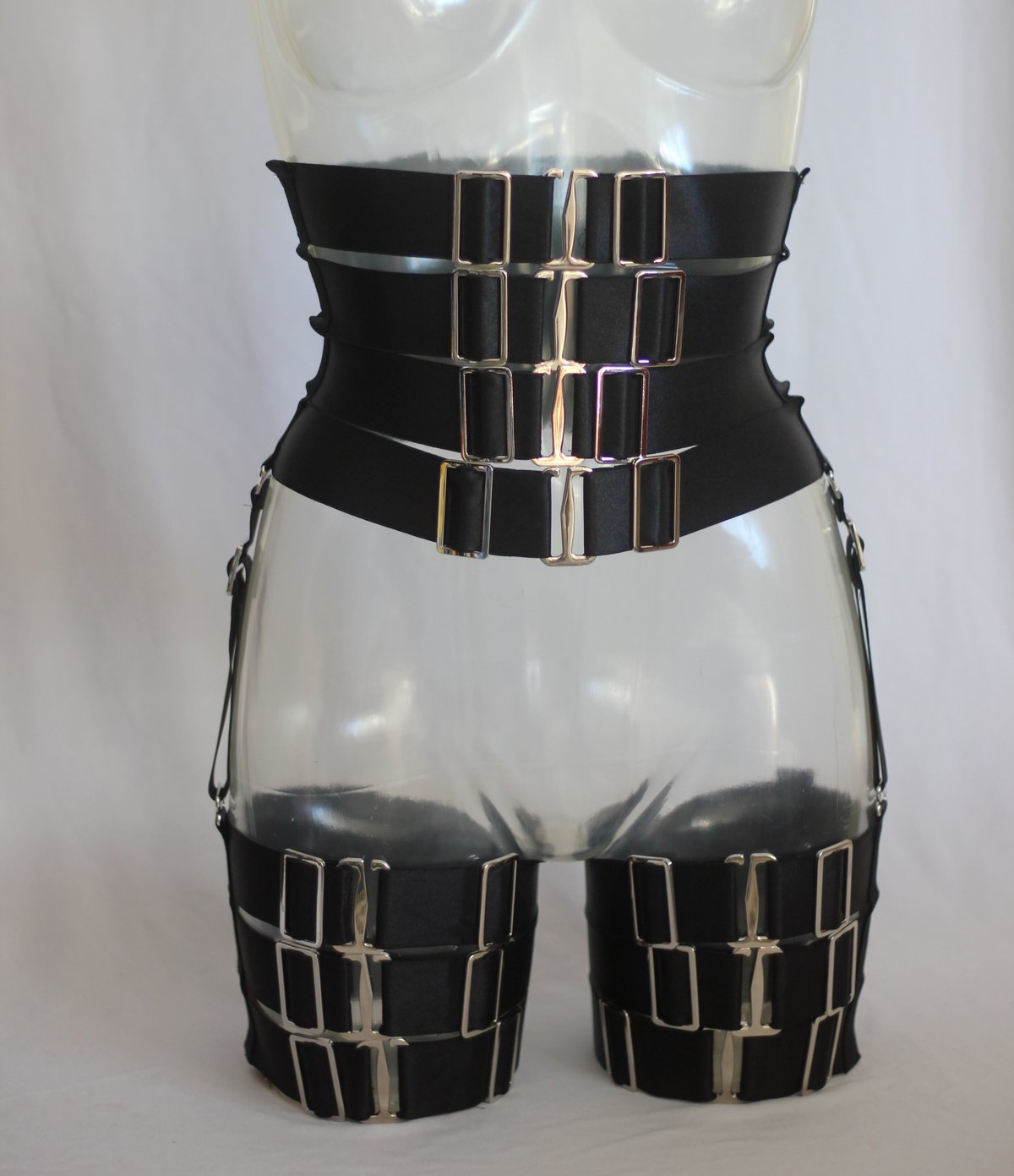 MADE TO ORDER - Elastic belt and thigh garter set in black satin
