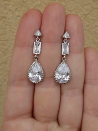 Image 2 of Queen Elizabeth Platinum Jubilee Inspired British Royals Teardrop Crystal Earrings April Birthstone