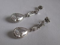 Image 1 of Queen Elizabeth Platinum Jubilee Inspired British Royals Teardrop Crystal Earrings April Birthstone