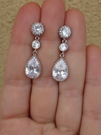 Image 2 of Queen Coronation Platinum Jubilee Inspired Royal Coronation Teardrop Crystal Earrings Size Small