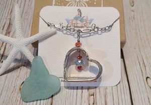 Image of Handmade Heart Necklace with Vintage Silverware-Ruby Red and Clear Crystals- Gift Boxed - EB-444