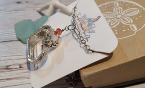 Image of Handmade Heart Necklace with Vintage Silverware-Ruby Red and Clear Crystals- Gift Boxed - EB-444