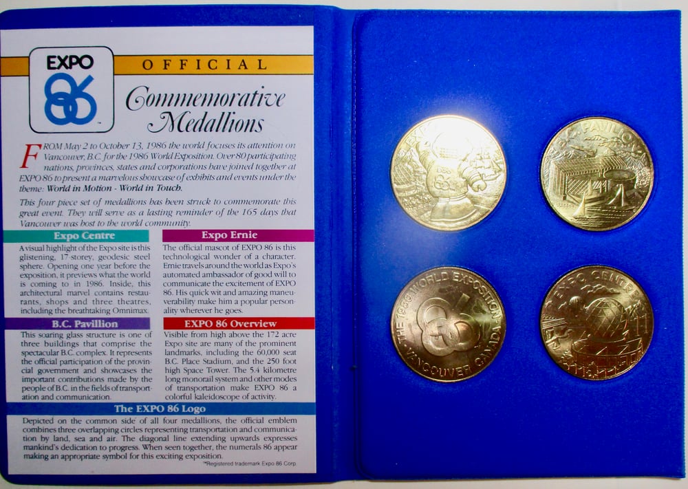 Vancouver 1986 World's Fair Set of 4 Gem Mint Medals in Case #ON644