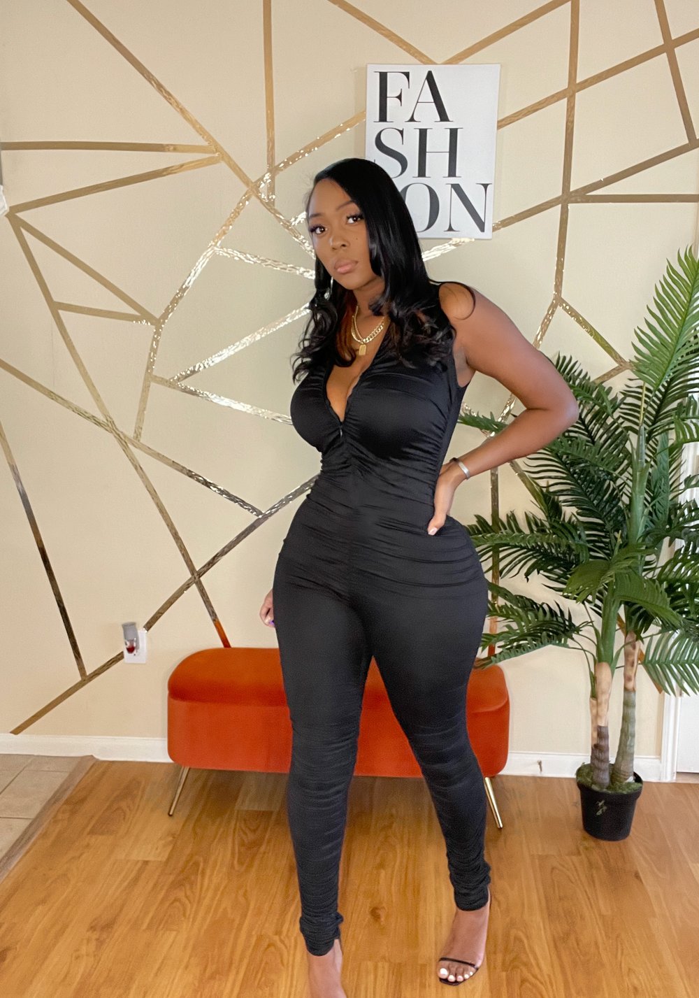 Black Ruched Jumpsuit