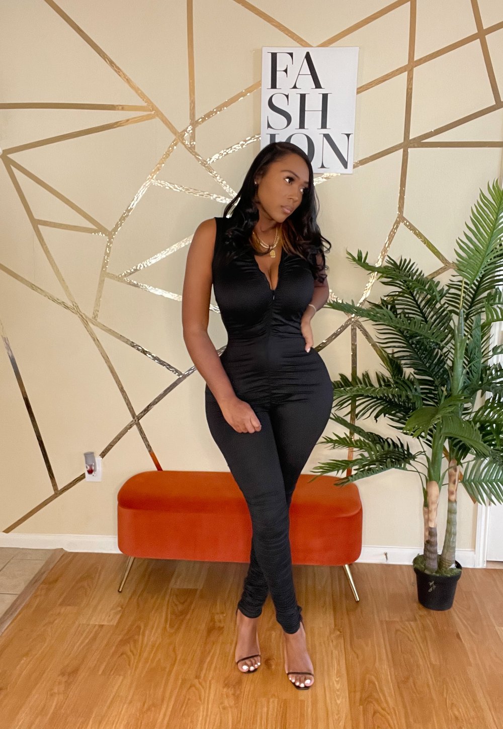 Black Ruched Jumpsuit