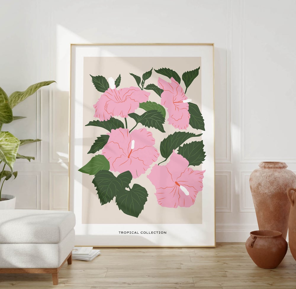 Tropical Art Print Poster No 01 - Pink Flowers Plant