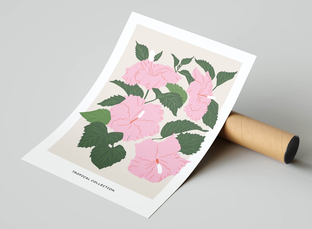 Tropical Art Print Poster No 01 - Pink Flowers Plant