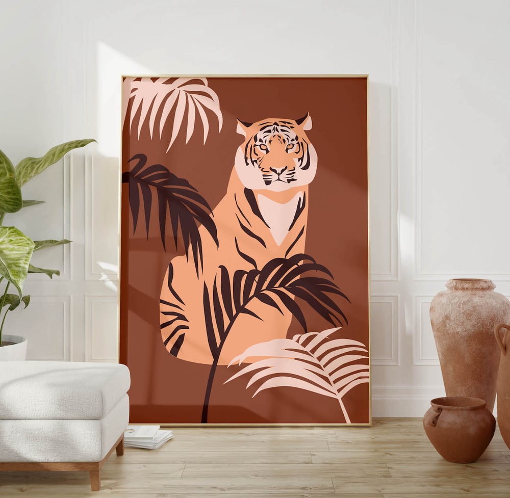 Tropical Art Print Poster No 07 - Tiger and Palm Trees