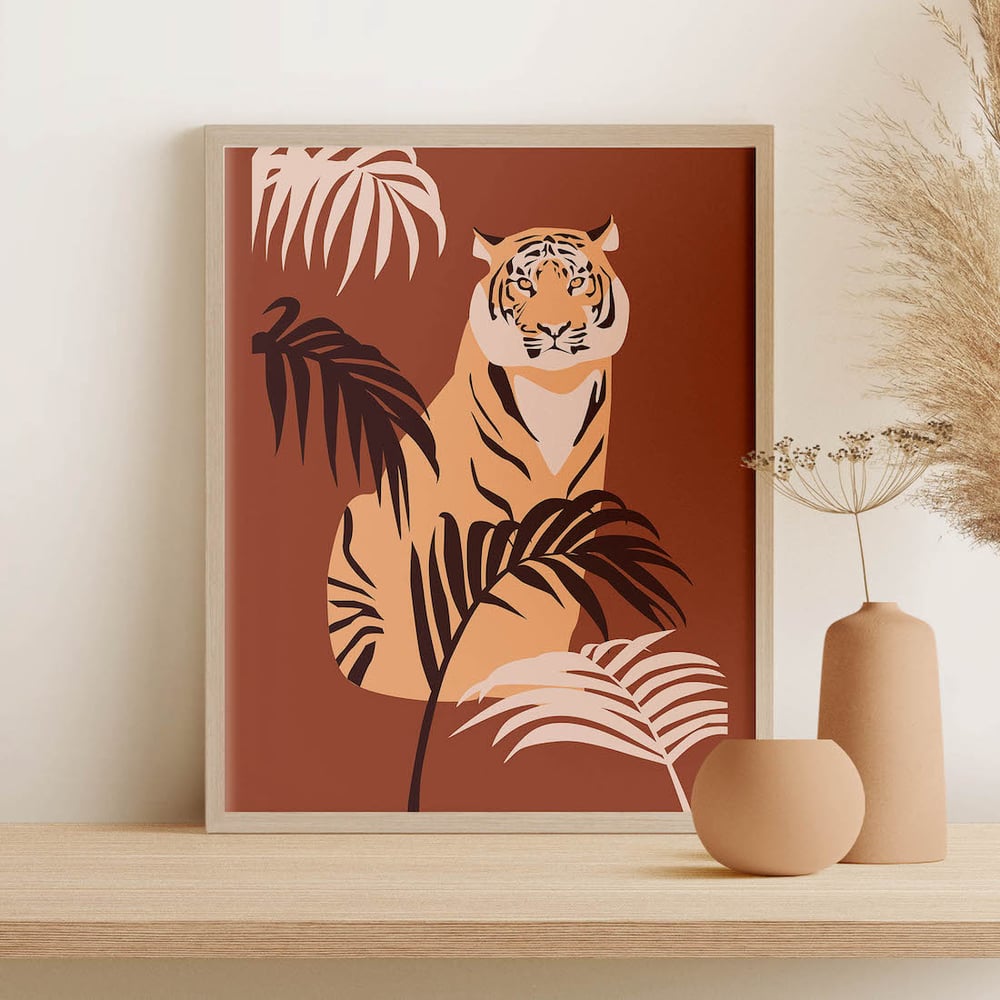 Tropical Art Print Poster No 07 - Tiger and Palm Trees
