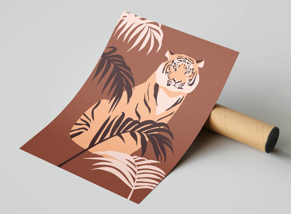 Tropical Art Print Poster No 07 - Tiger and Palm Trees