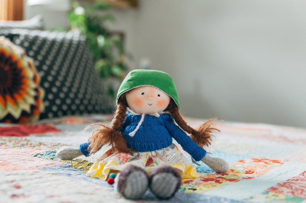 Image of Quinty - Waldorf inspired wool filled sock doll with removable clothing and shoes