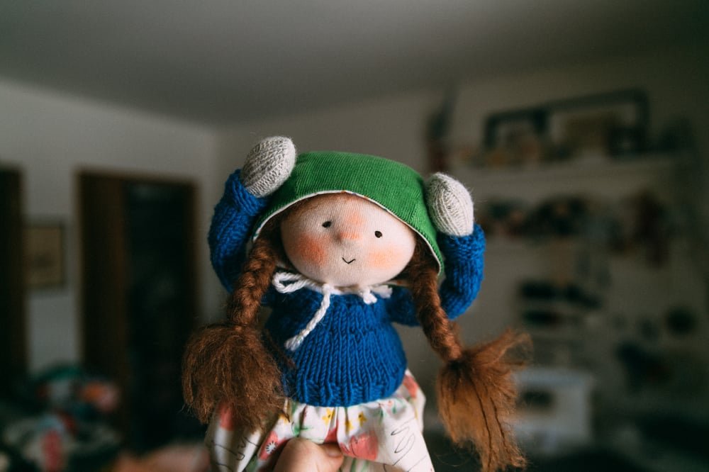 Image of Quinty - Waldorf inspired wool filled sock doll with removable clothing and shoes