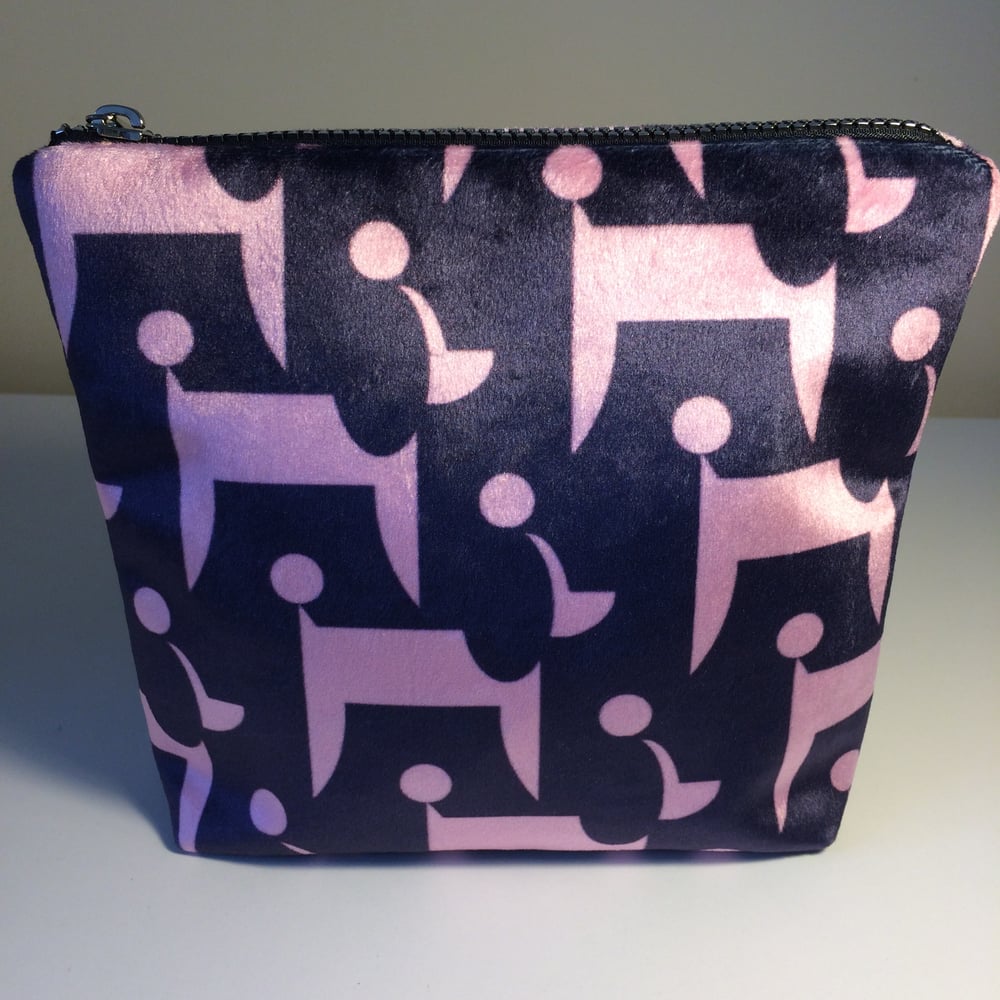 Image of Cosmetic, storage bag in velvet Poodle print.