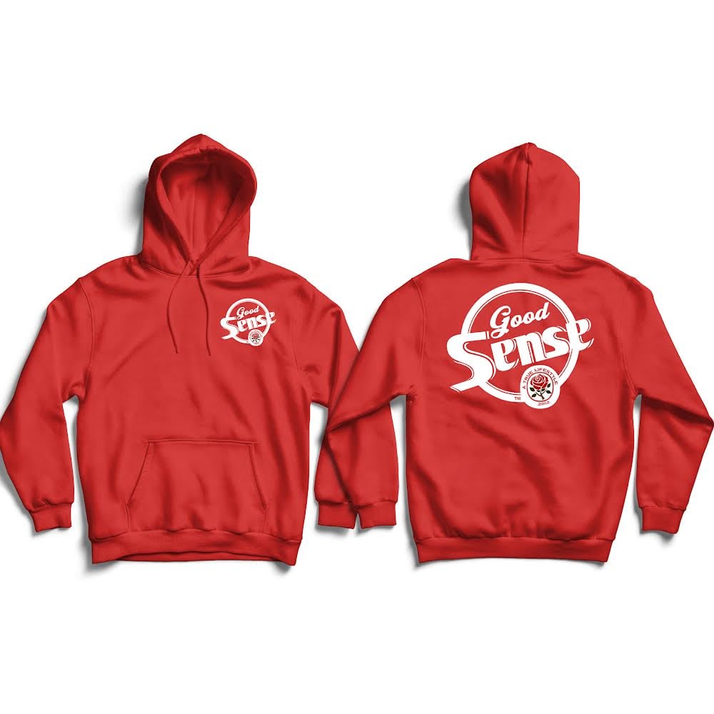 Red common sense store hoodie