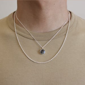 Image of Black Tourmalinated Quartz round cut silver necklace
