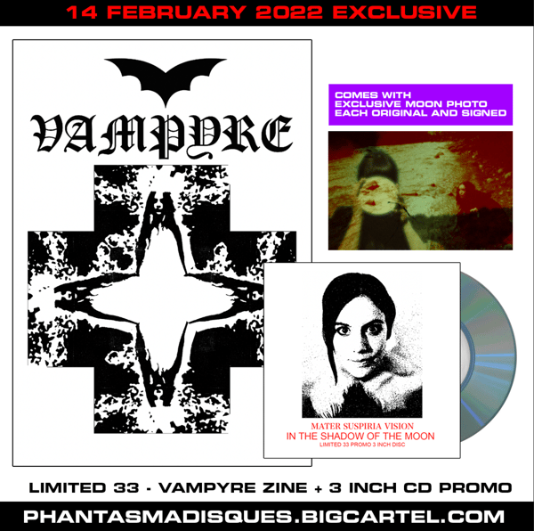 Image of MATER SUSPIRIA VISION - IN THE SHADOW OF THE MOON PROMO 3 INCH + VAMPYRE ZINE