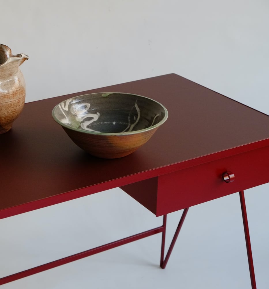 Image of Large Study Desk with Natural Linoleum Top & Drawer