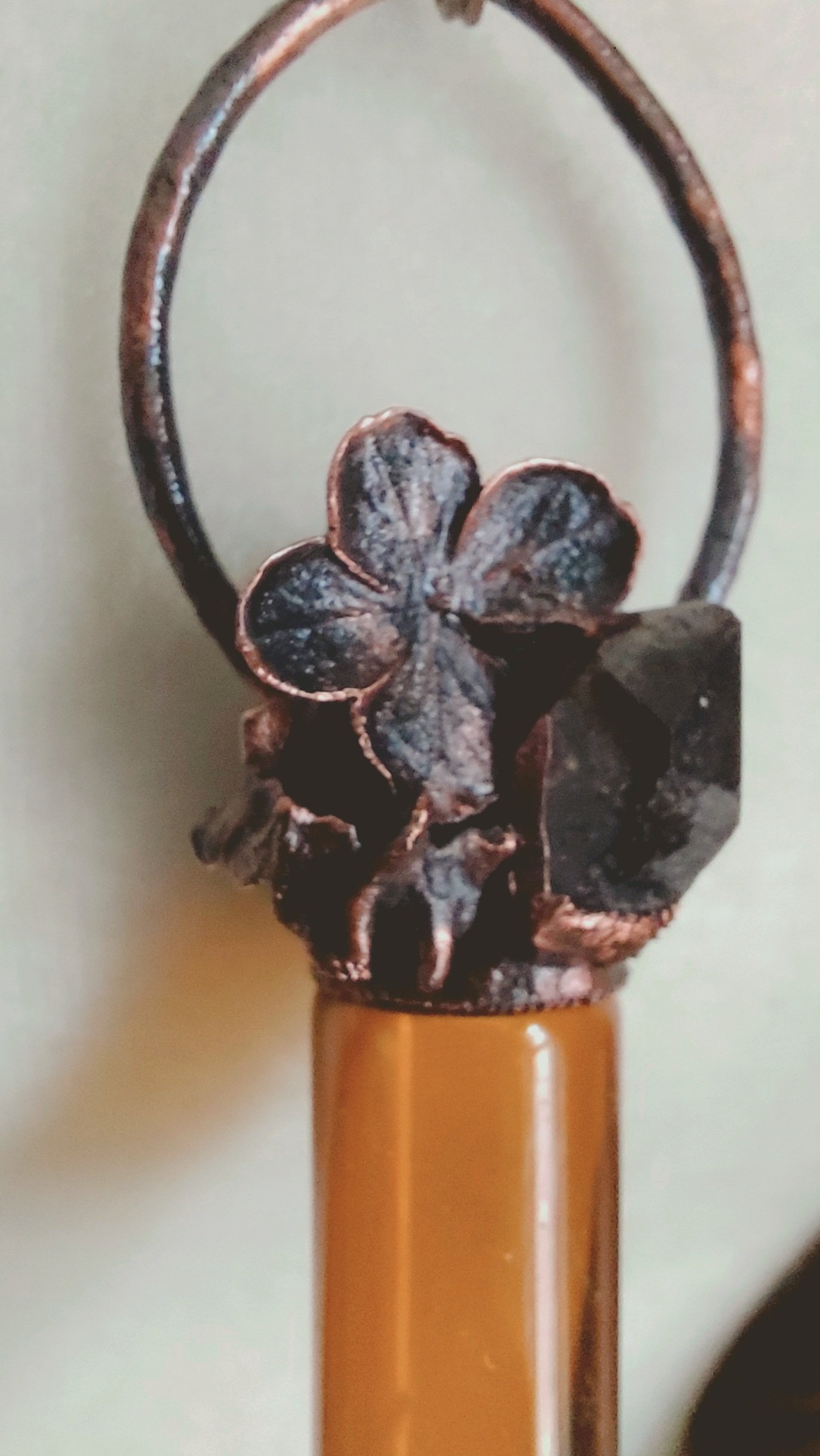 Image of Smokey Quartz Flower & Bone Roller Ball Necklace 