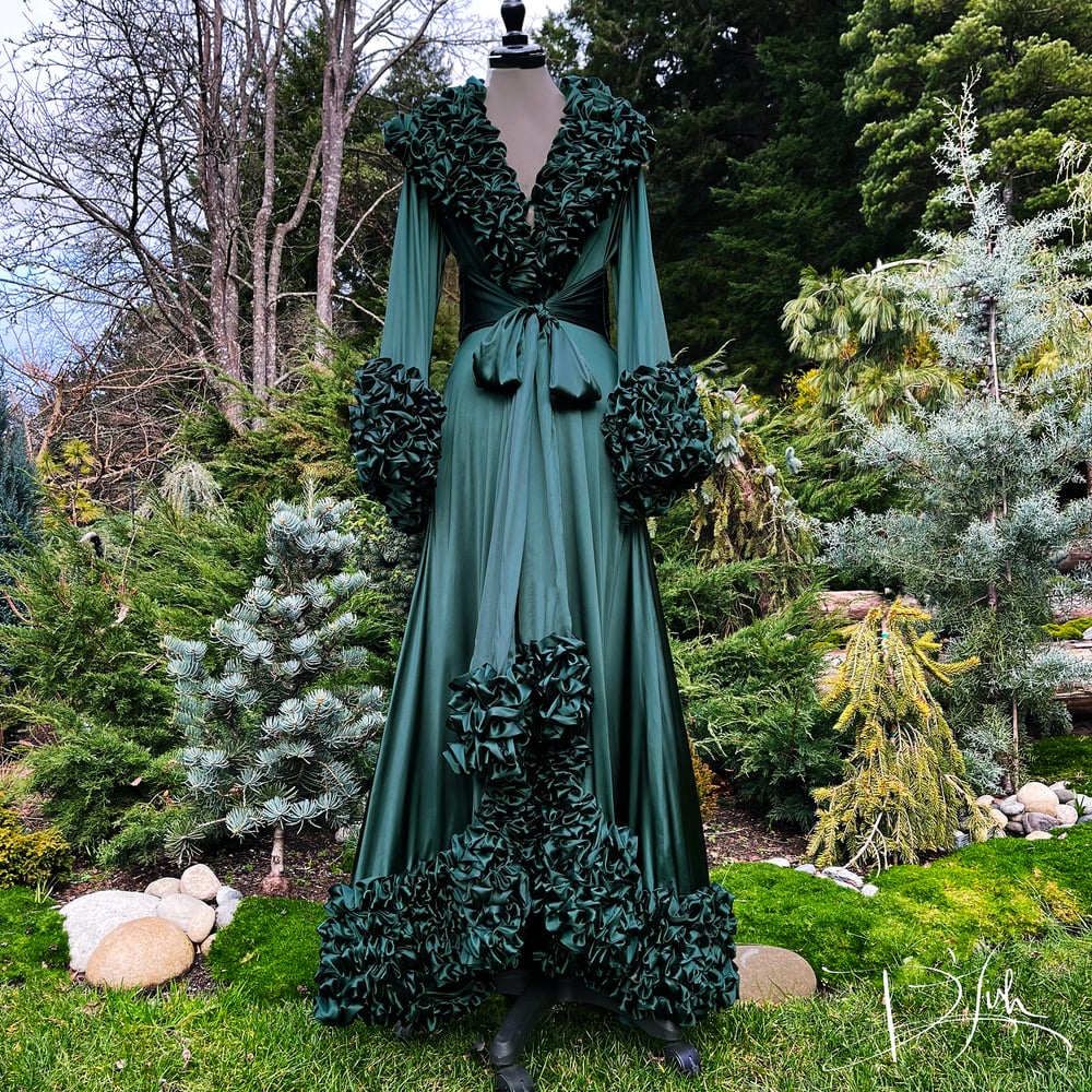 Image of Deep Green Limited Edition Ruffled Dominique Vegan Dressing Gown 