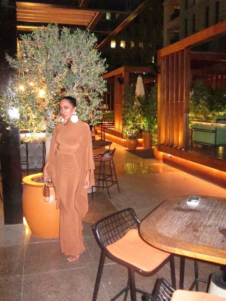 Image of COPPER BATWING DRAPED MAXI DRESS (XS)