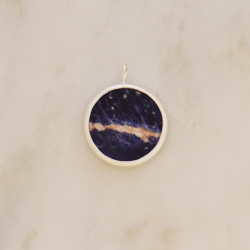 Image of 'Starry Night' Sodalite flat round cut silver necklace no.2