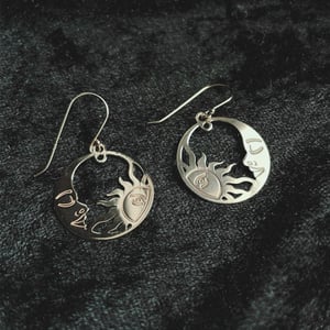 Image of Rose Gold Sun and Moon Sterling Silver drop earrings