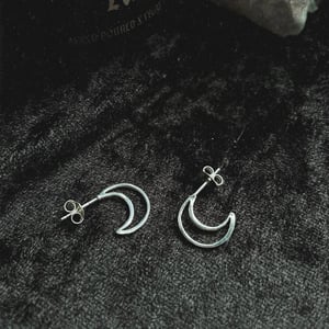Image of Crescent Moon half hoop Sterling Silver earrings