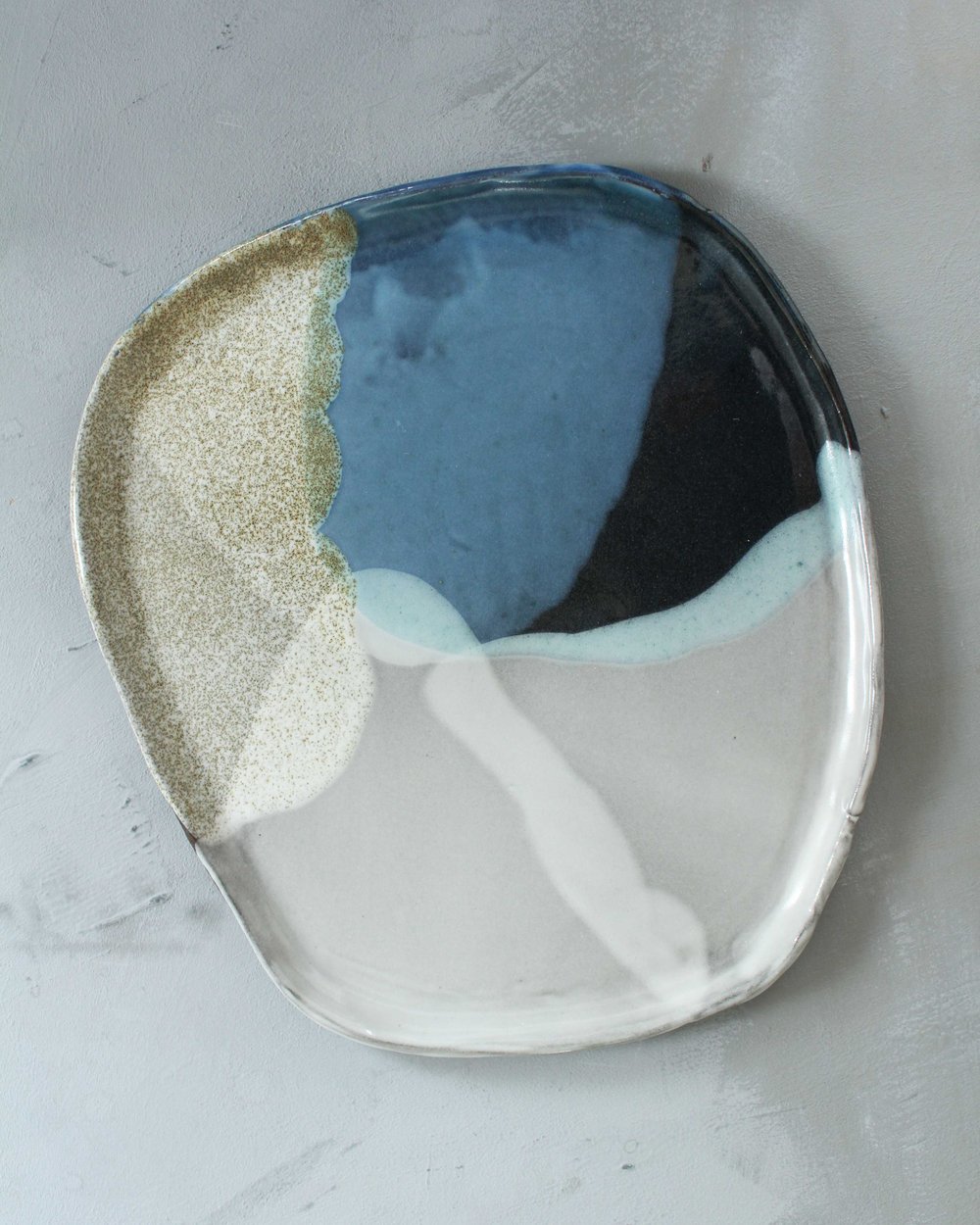 Image of Plate, Blue Pour patterning No. 9