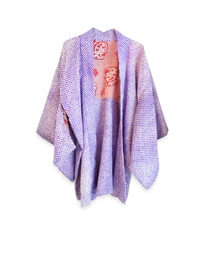 Image of Hvid og lilla kort kimono af silke - vendbar