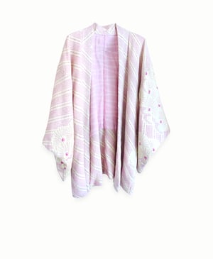 Image of Kort kimono af silke med prikmønster og blomster - vendbar