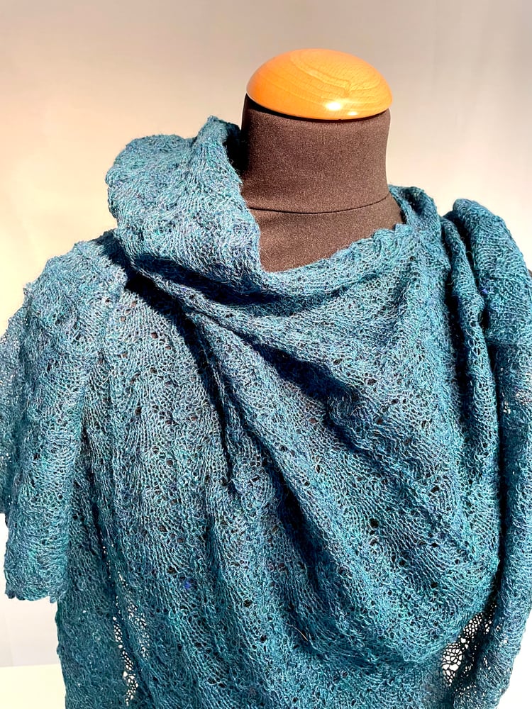 Image of Laced knitted poncho Ocean Melange