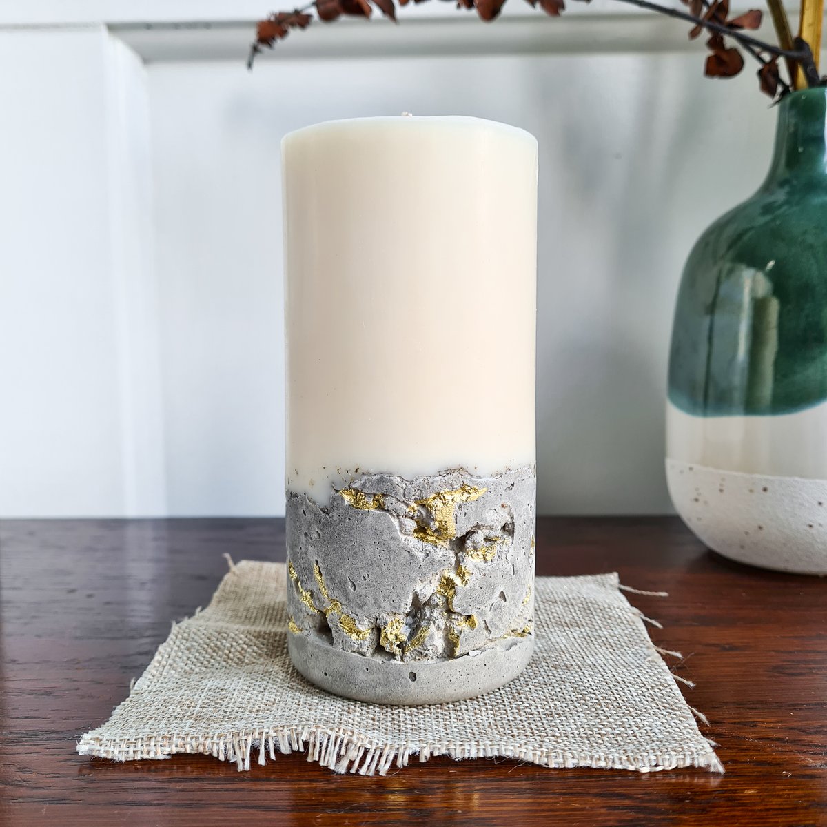 Soy Wax Concrete Candle - Gold Detail 