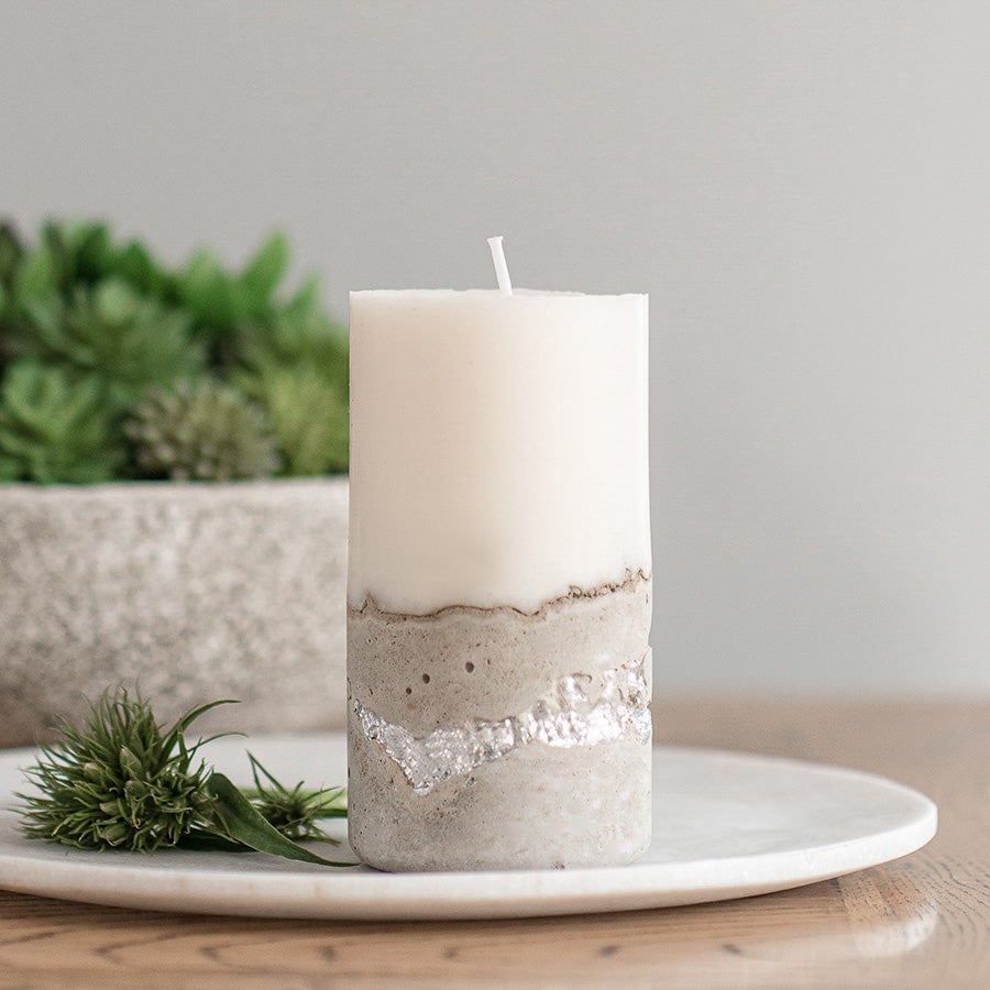 Soy Wax Concrete Candle - Silver Detail