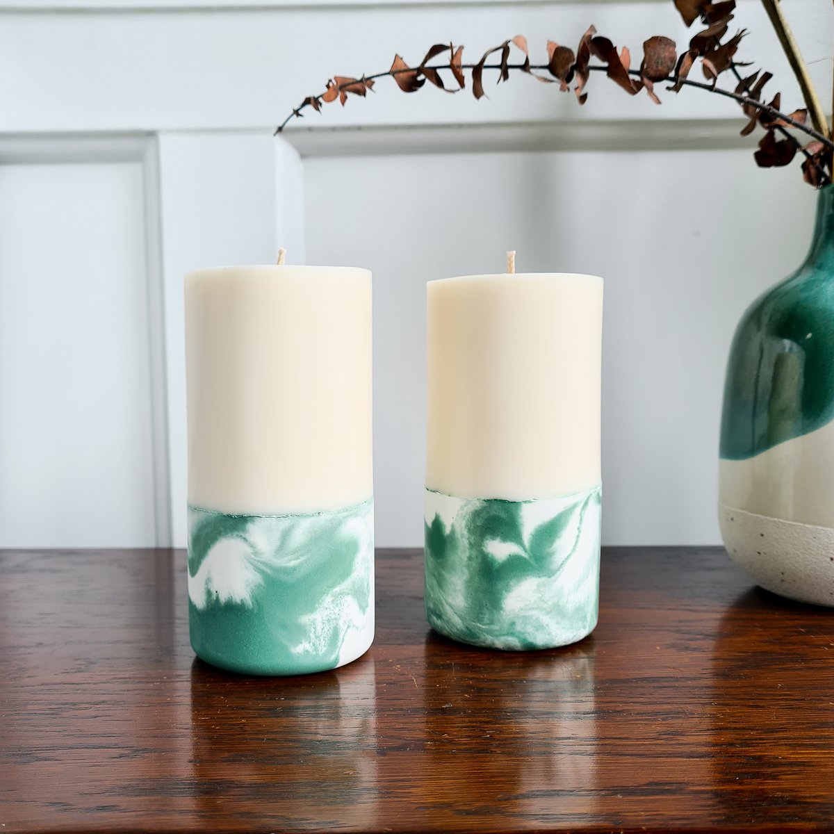 Marble Concrete Candle - Green & White